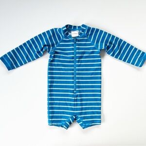 Infant 12m - 18m Hanna Andersson Lake Blue Striped Rashguard Bathing Suit